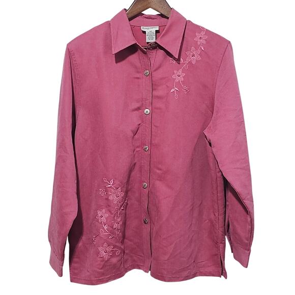 Alfred Dunner Long Sleeve Button Up Embroidered Mauve Size 16P Grannycore - Picture 1 of 9